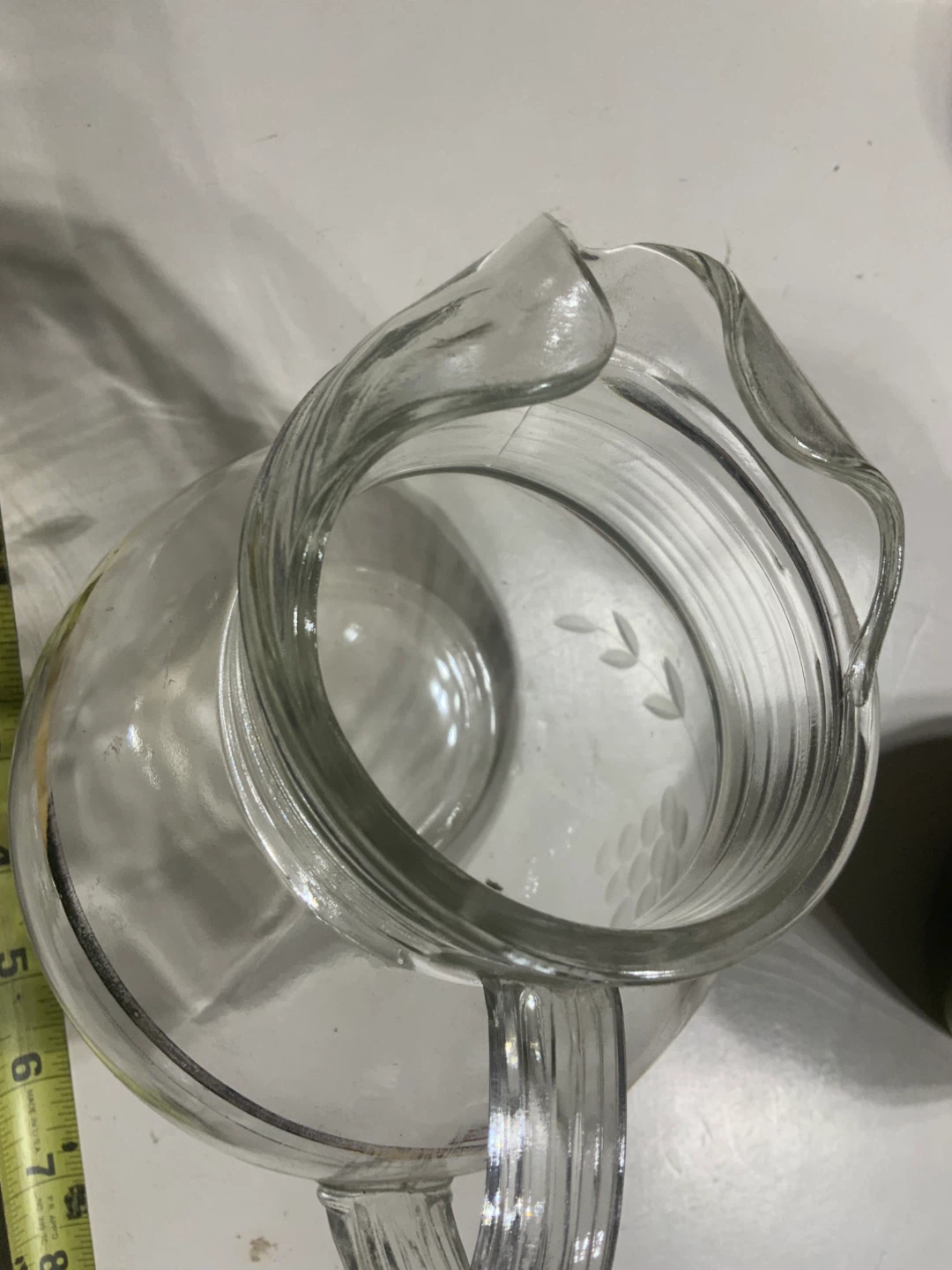 Clear Glass Pitcher with Etched Floral Design - photo 2