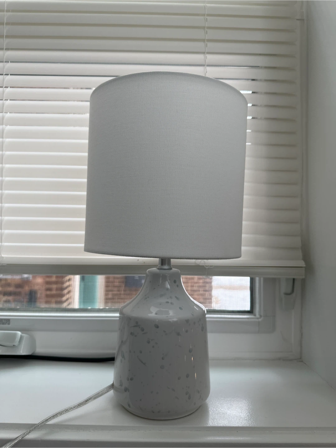 White Speckled Table Lamp with White Shade