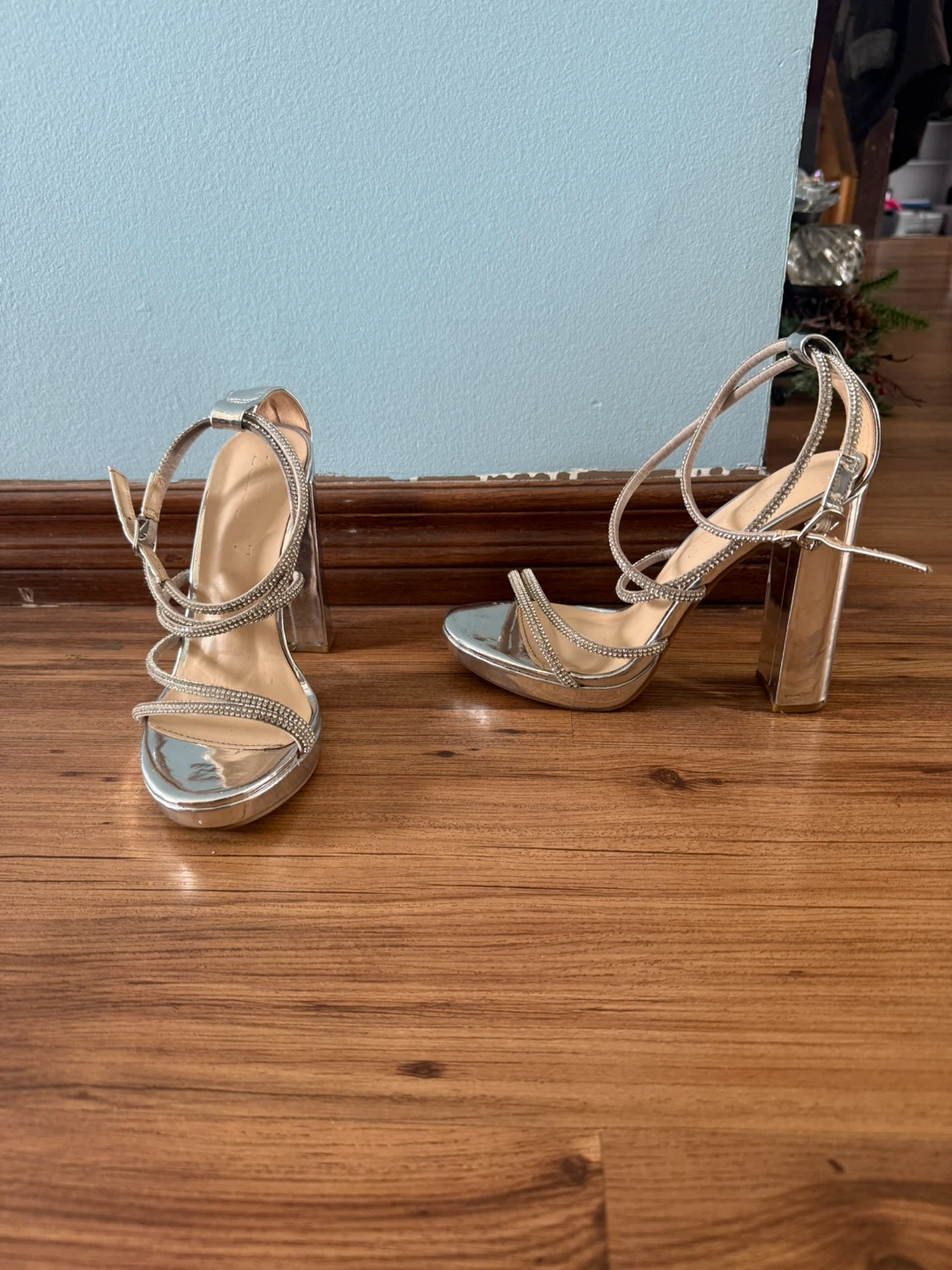 Silver Rhinestone Strap Heels - photo 3
