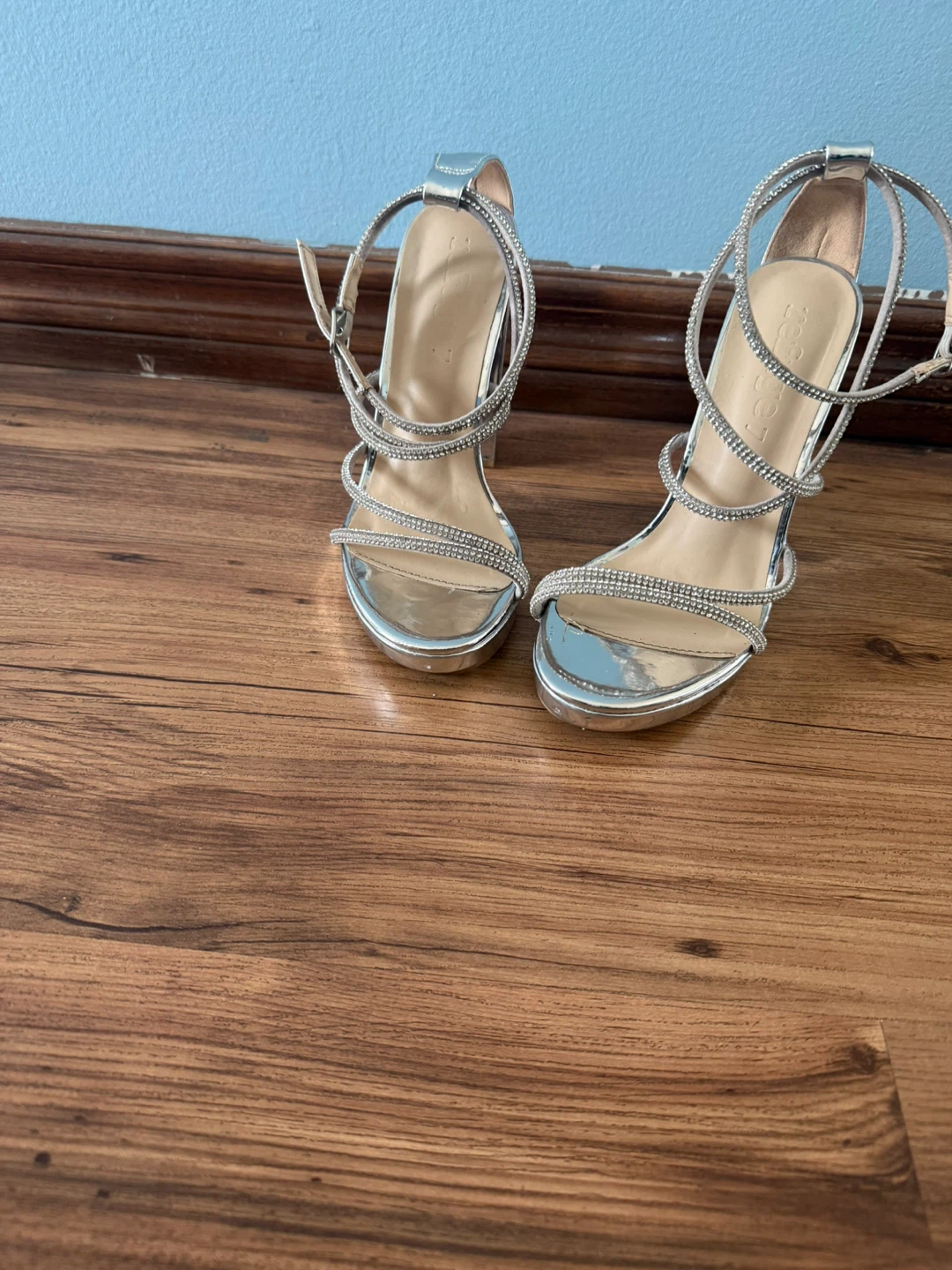 Silver Rhinestone Strap Heels