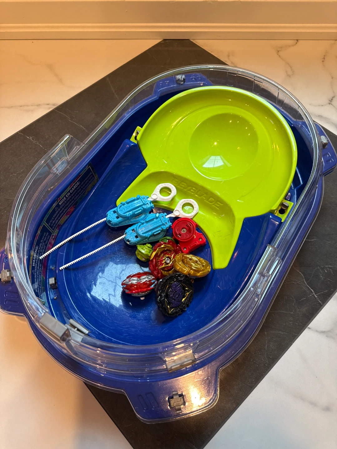 Beyblade Arena with Beyblades and Launchers