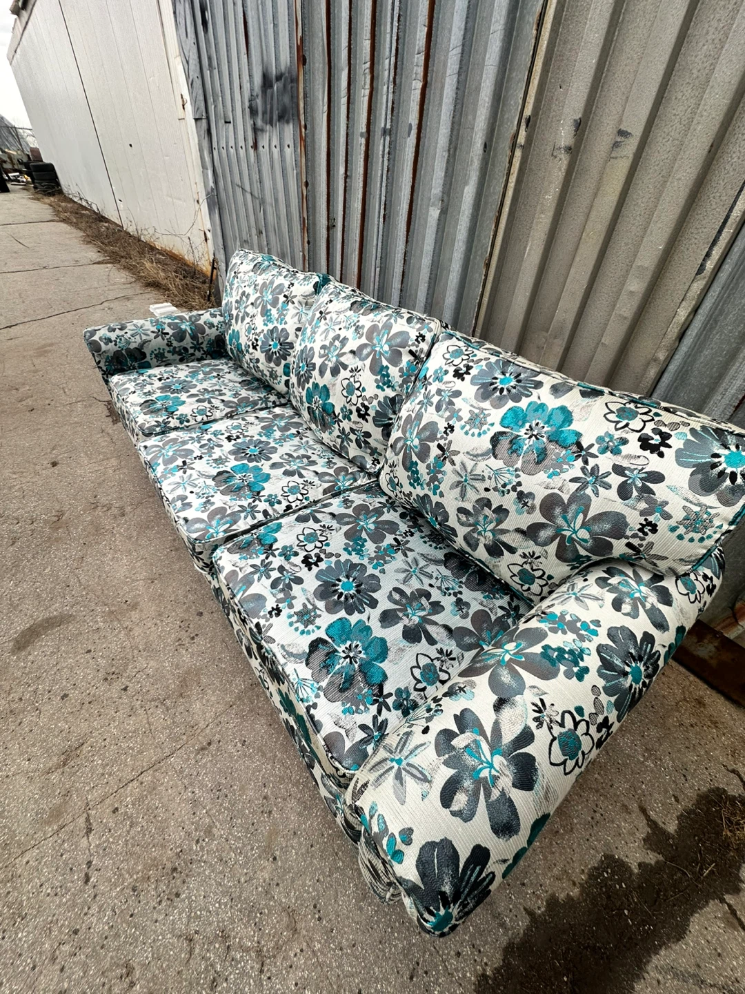 Floral Print Sofa - Teal, Grey & White - photo 3