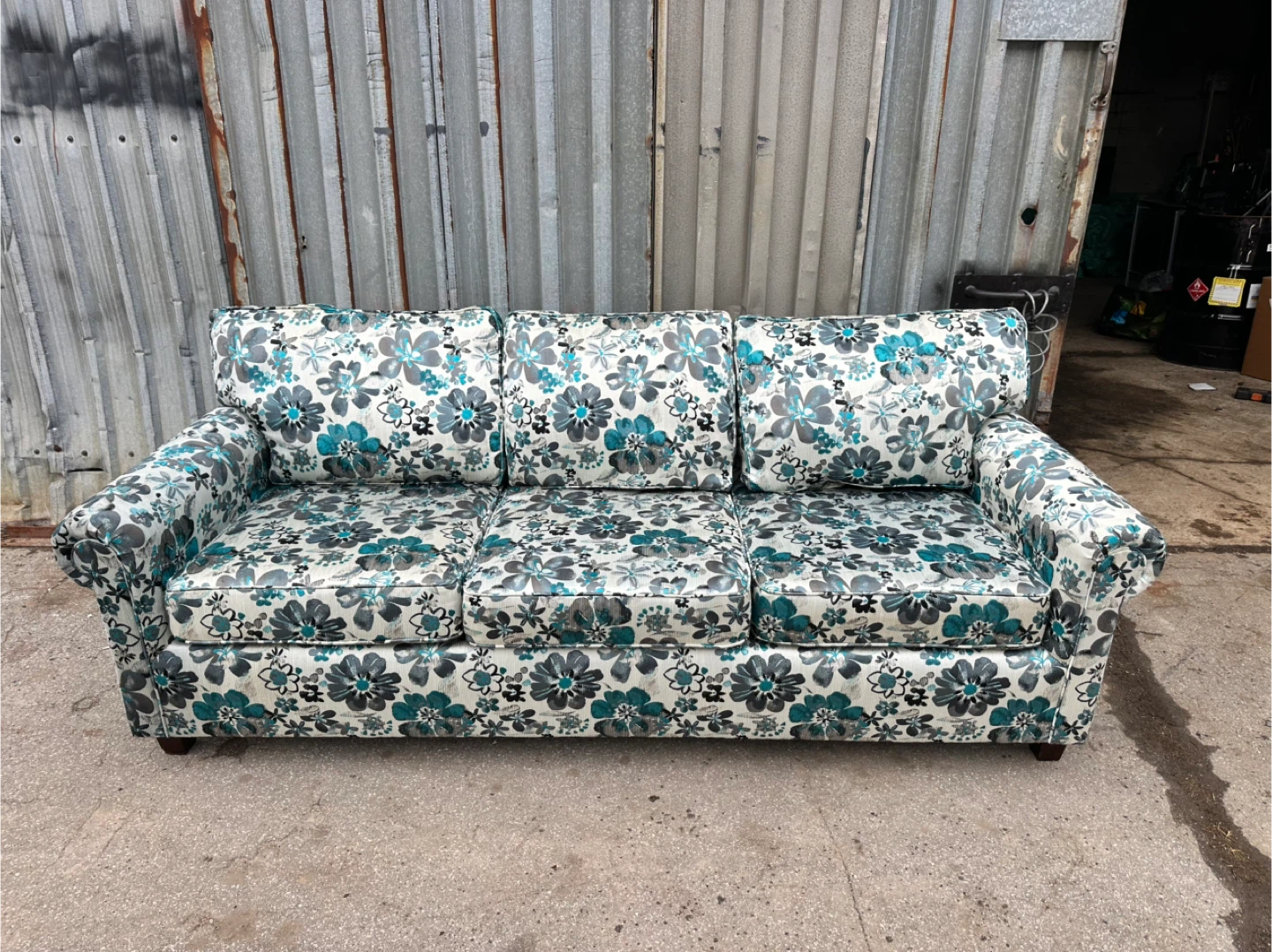 Floral Print Sofa - Teal, Grey & White - photo 5