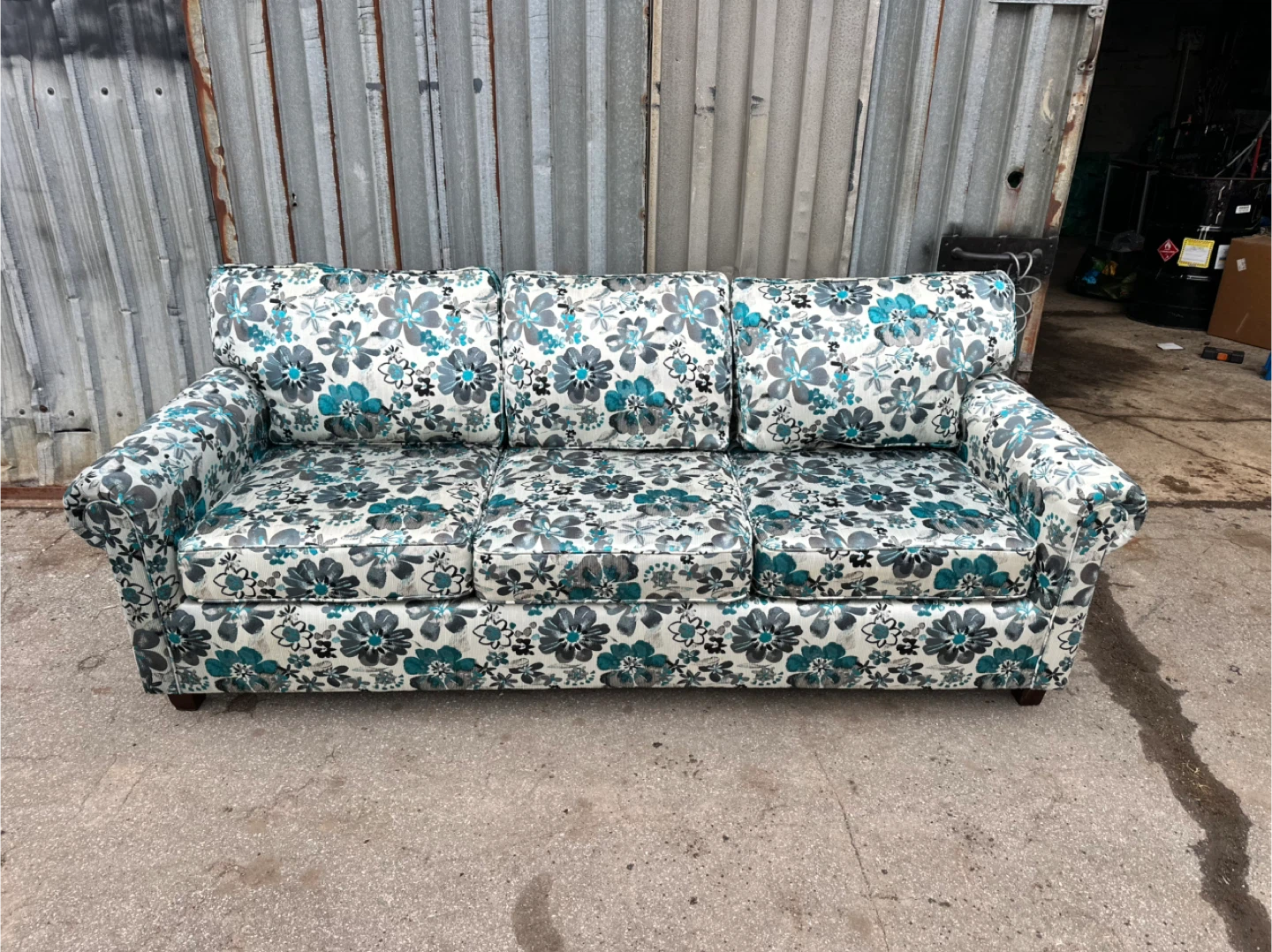 Floral Print Sofa - Teal, Grey & White - photo 4