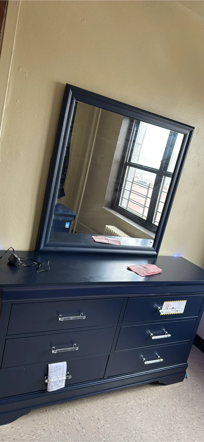 Dark Blue 6-Drawer Dresser with Mirror - photo 3