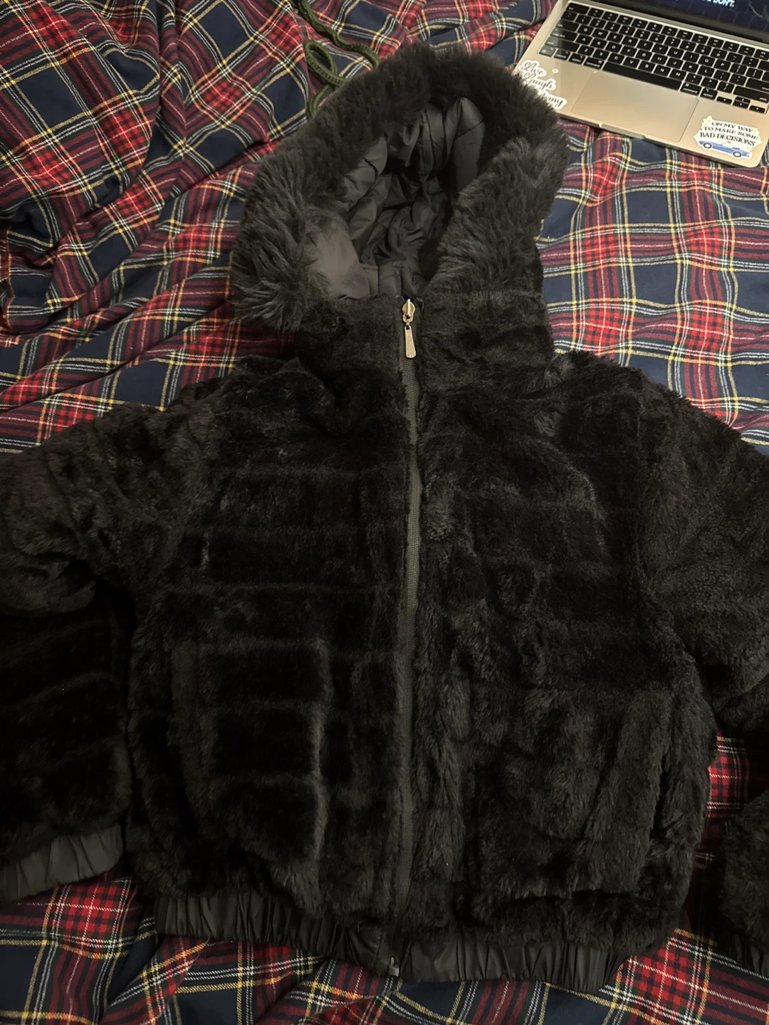 Black Puffer Jacket with Fur Hood - photo 5