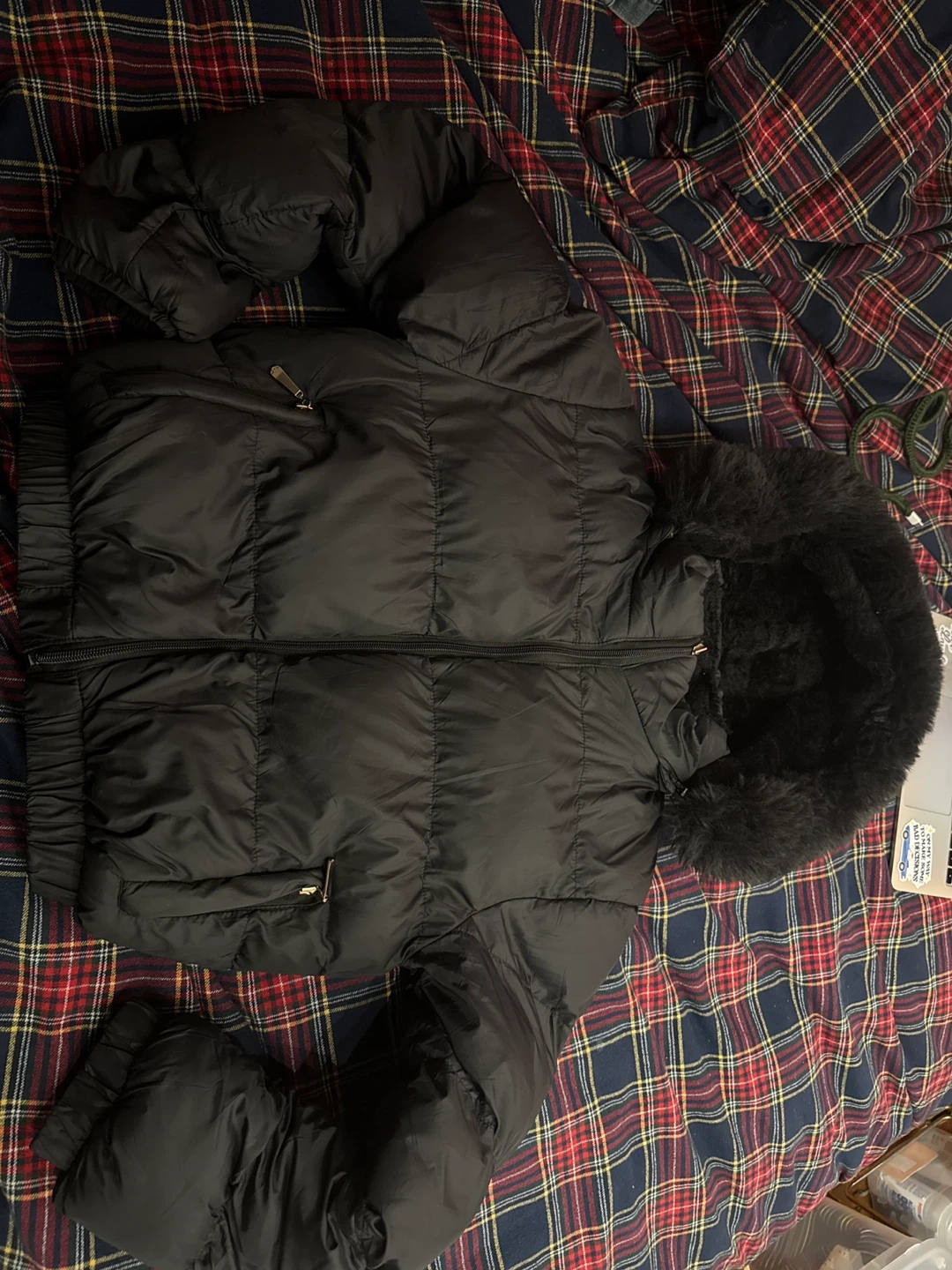 Black Puffer Jacket with Fur Hood