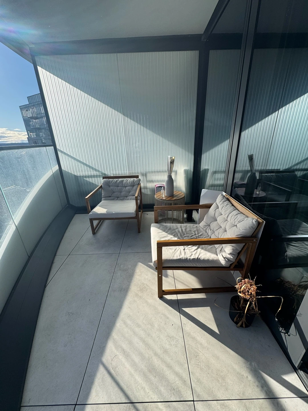 Wooden Armchair with White Cushions