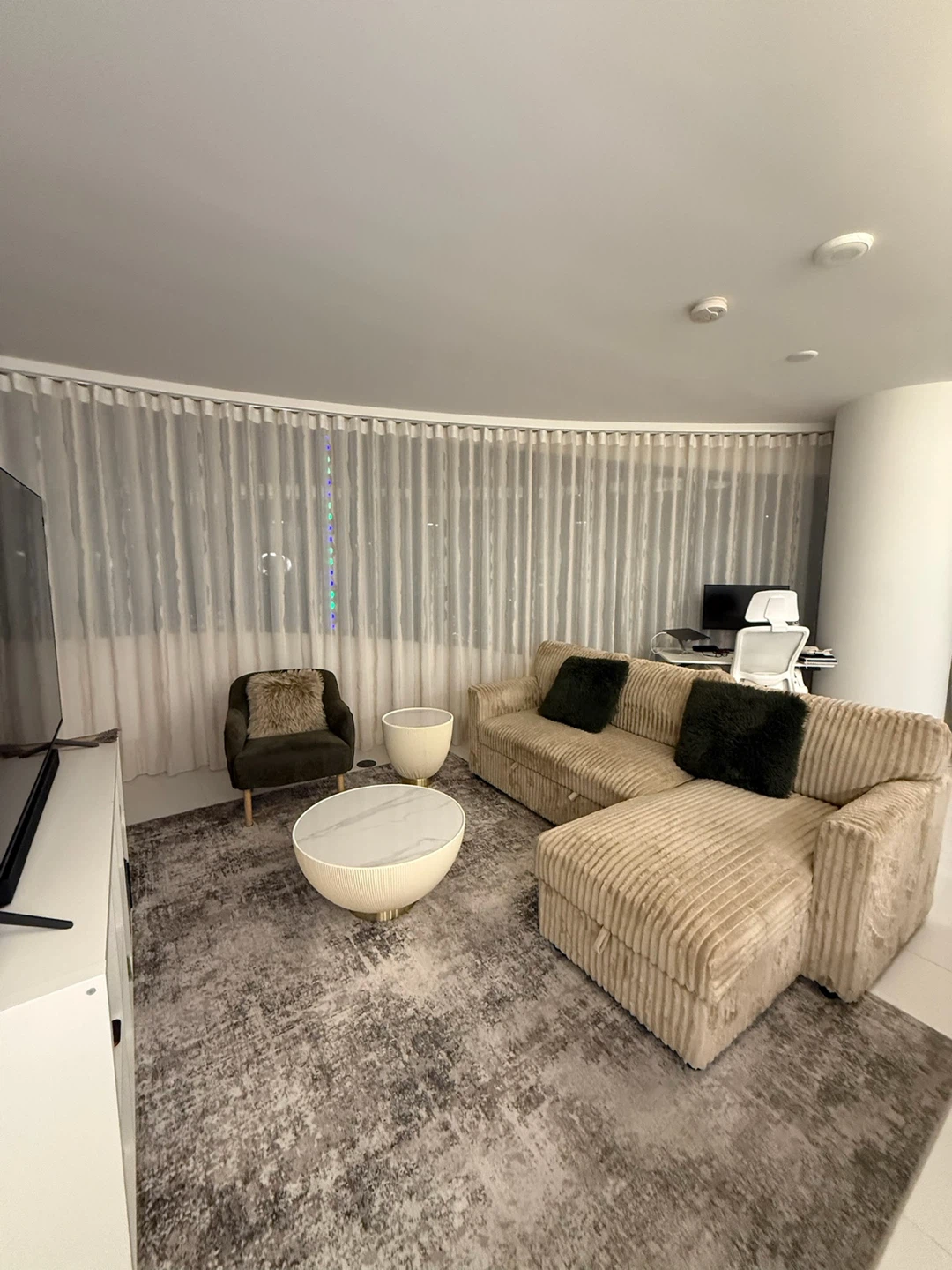 Beige Corduroy Sectional Sofa with Chaise and accent chair - photo 2