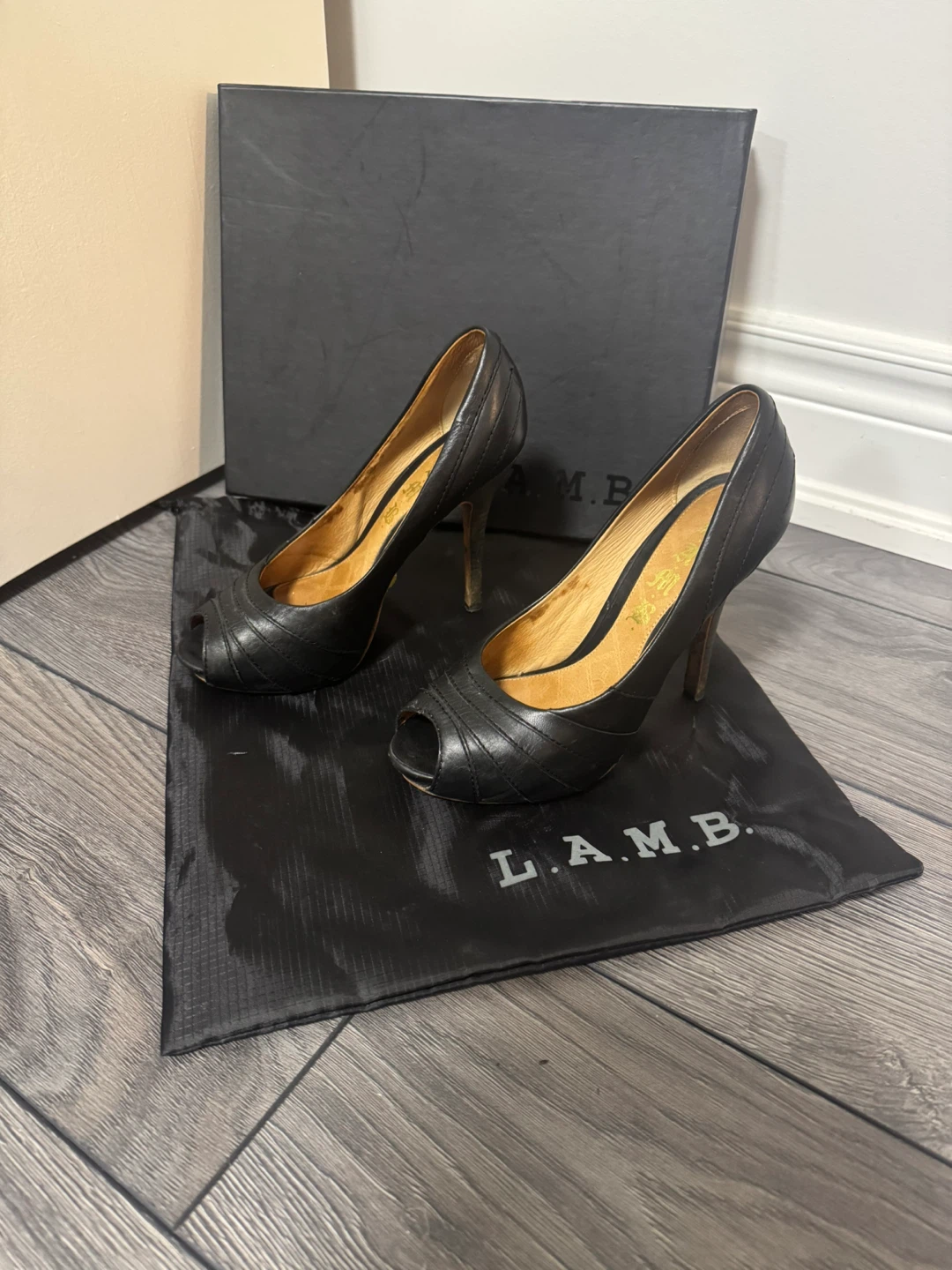 L.A.M.B. Black Peep-Toe Heels - photo 2