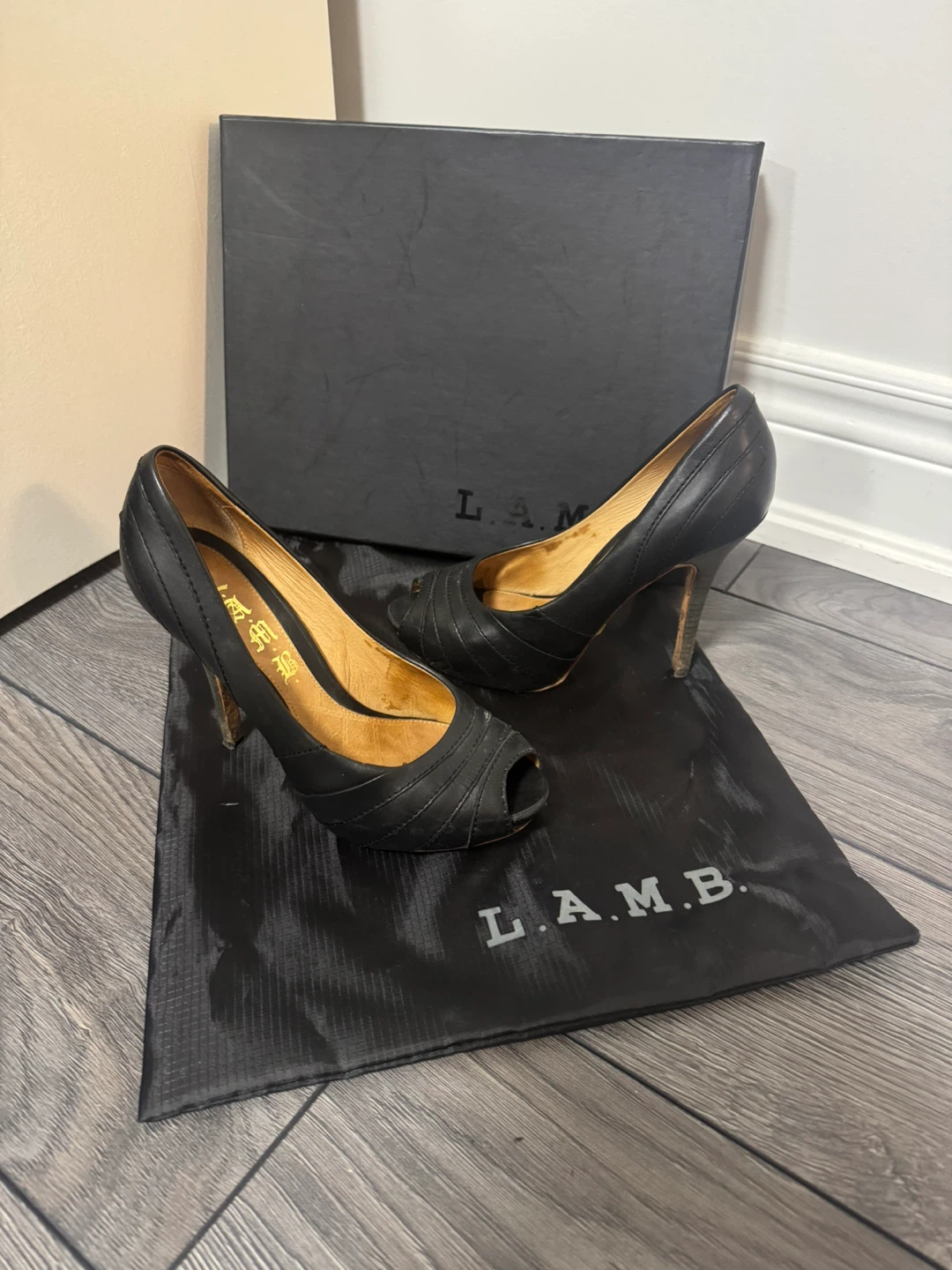L.A.M.B. Black Peep-Toe Heels - photo 3