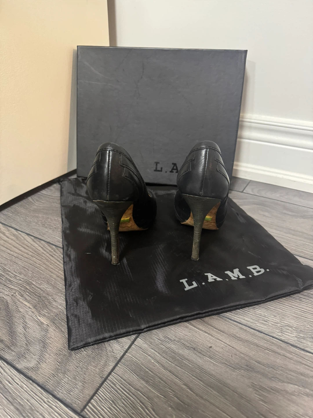 L.A.M.B. Black Peep-Toe Heels - photo 4