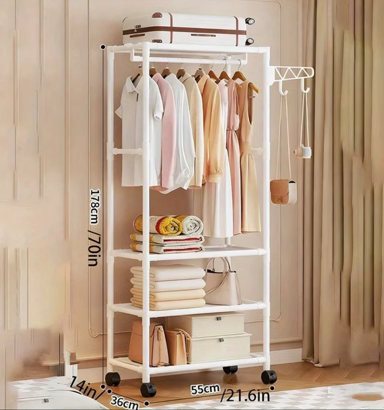 White Rolling Garment Rack with Shelves - photo 2