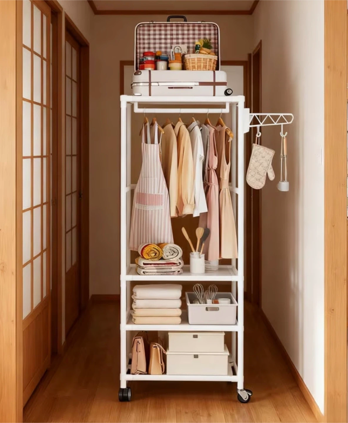 White Rolling Garment Rack with Shelves - photo 3