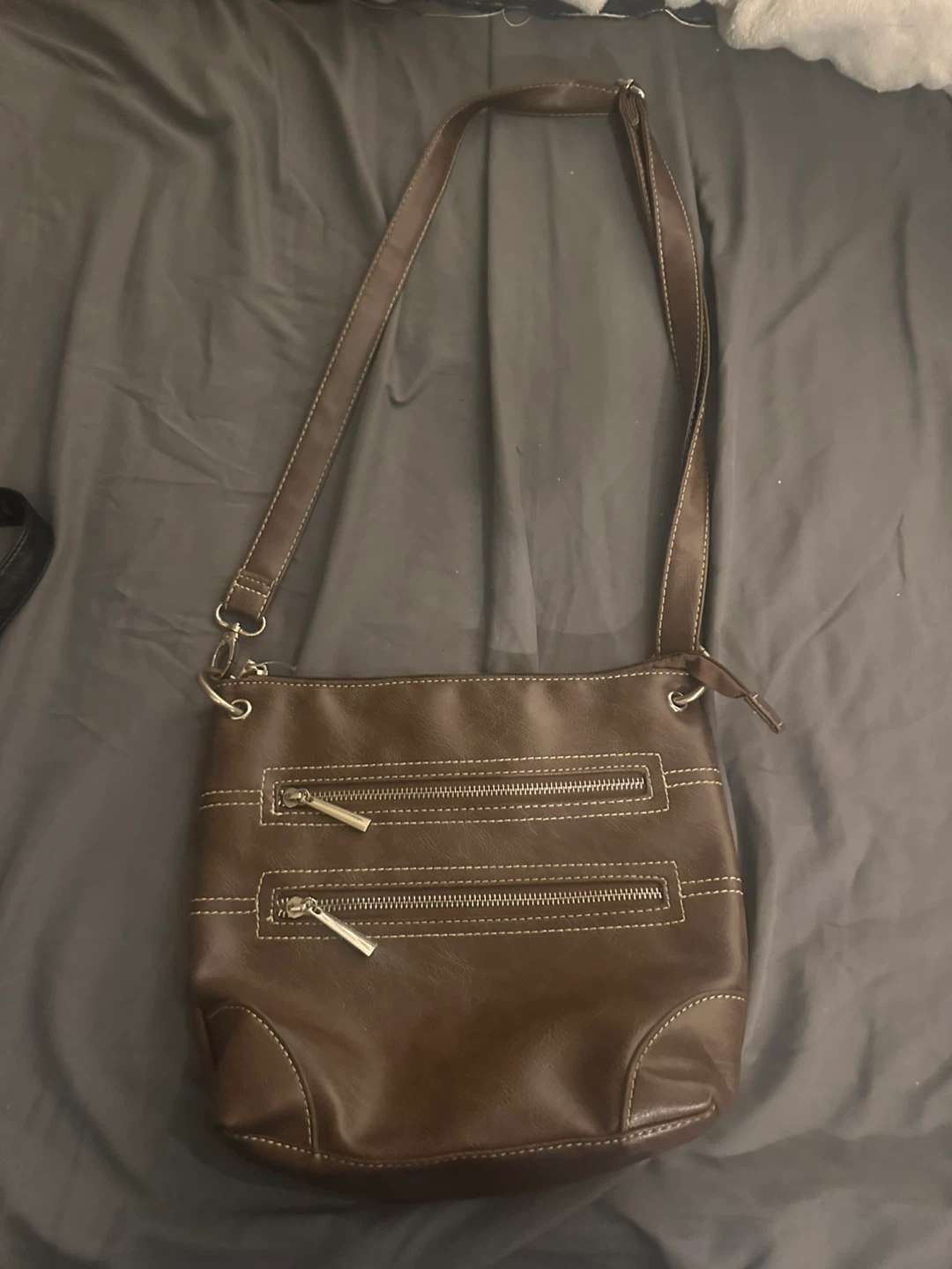 Brown Faux Leather Crossbody Purse