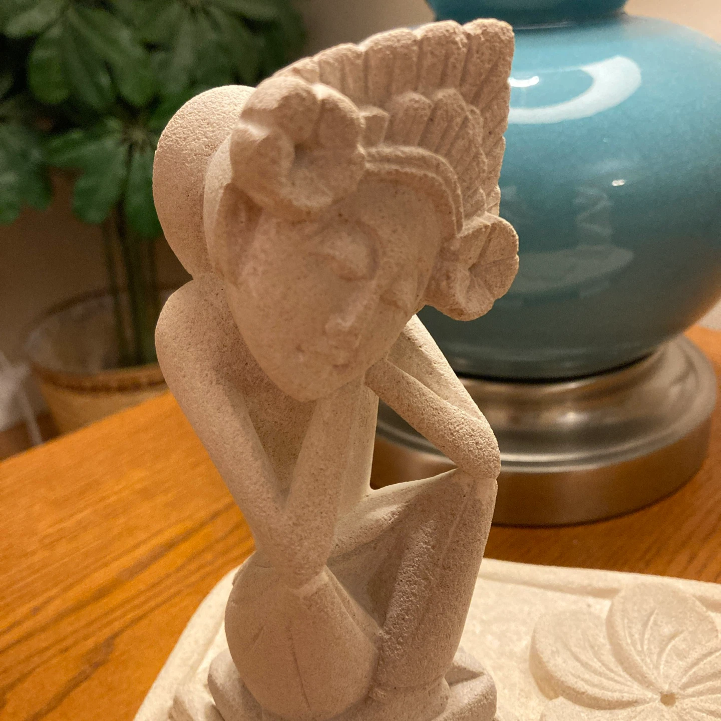 New Balinese Stone Figurine Set with Flower Accent - photo 2