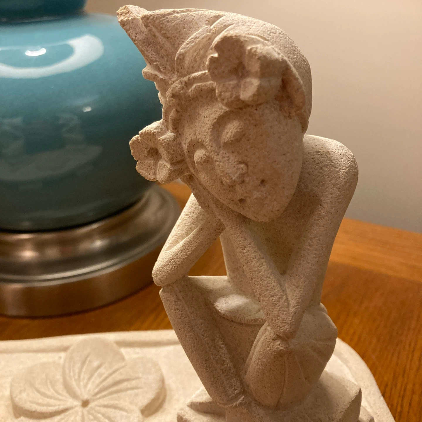 New Balinese Stone Figurine Set with Flower Accent - photo 3