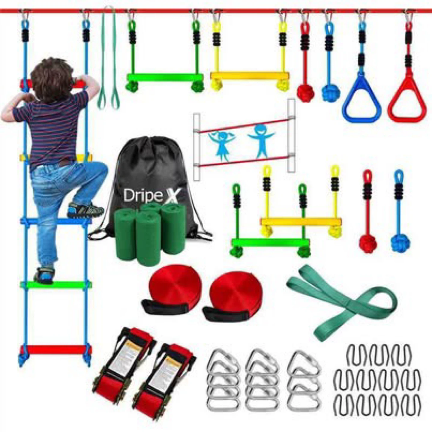 Dripex Ninja Warrior Obstacle Course - 2x50’ Double Slackline