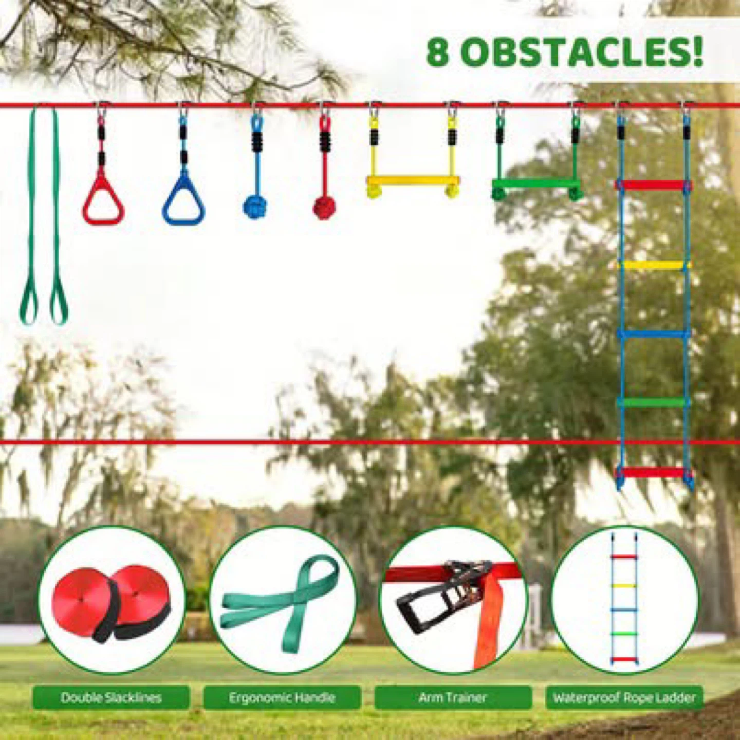 Dripex Ninja Warrior Obstacle Course - 2x50’ Double Slackline - photo 2