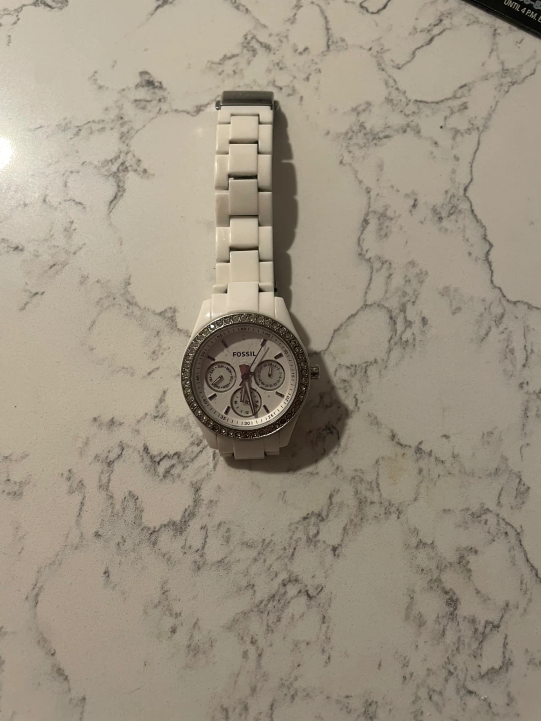 Fossil White Ceramic Watch with Crystal Bezel - photo 2