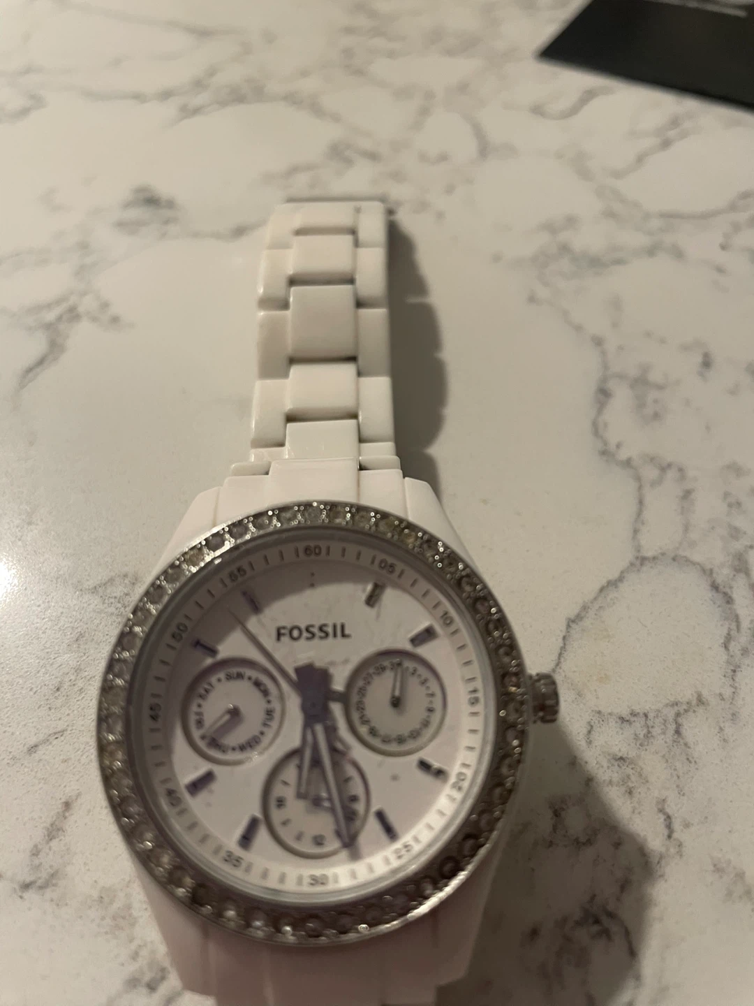 Fossil White Ceramic Watch with Crystal Bezel - photo 3