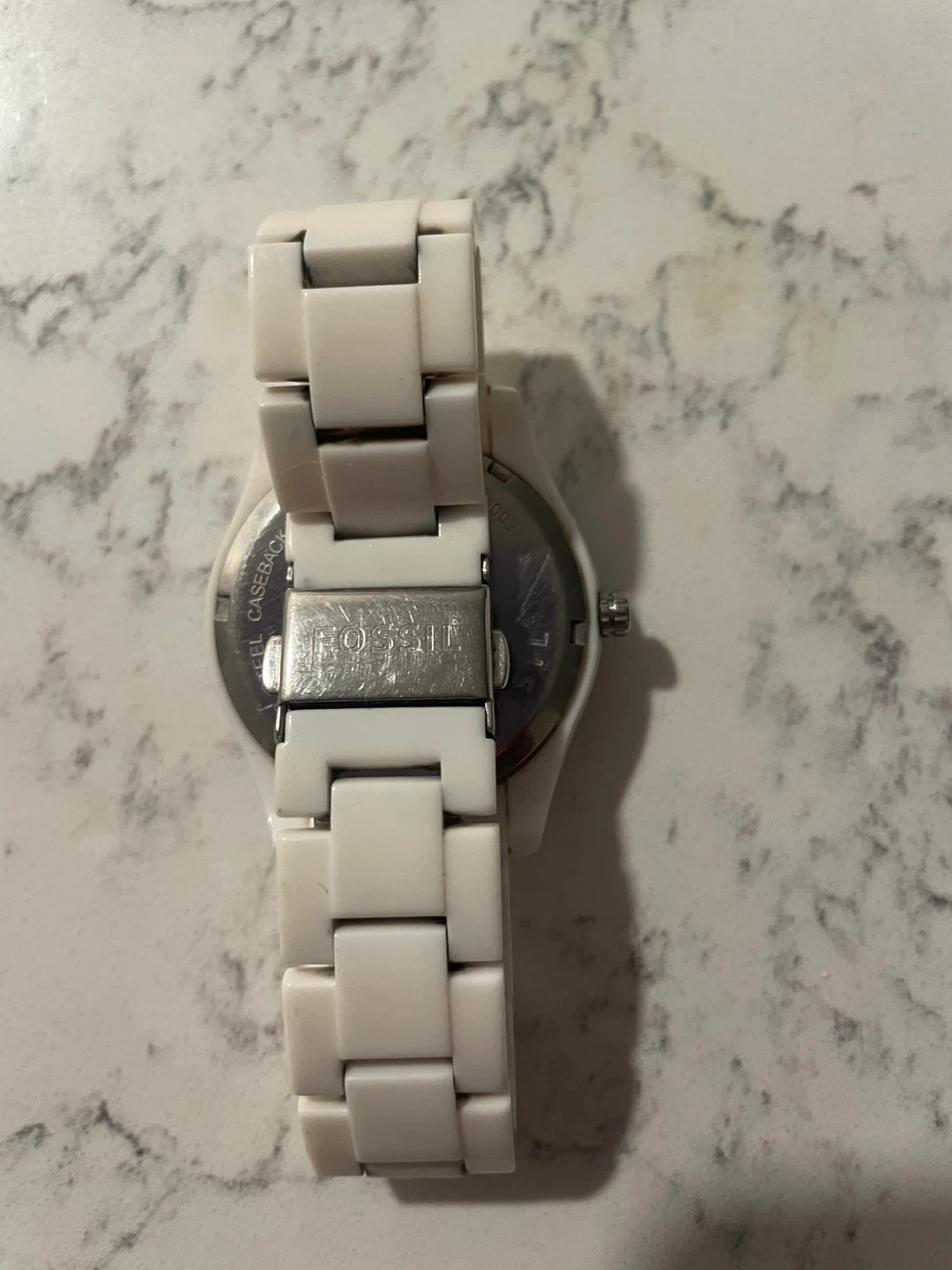 Fossil White Ceramic Watch with Crystal Bezel