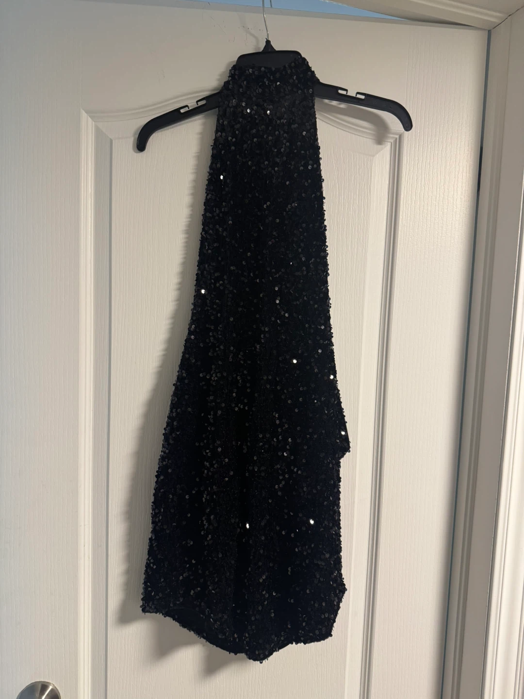 Topshop Black Sequin velvet Halter Dress