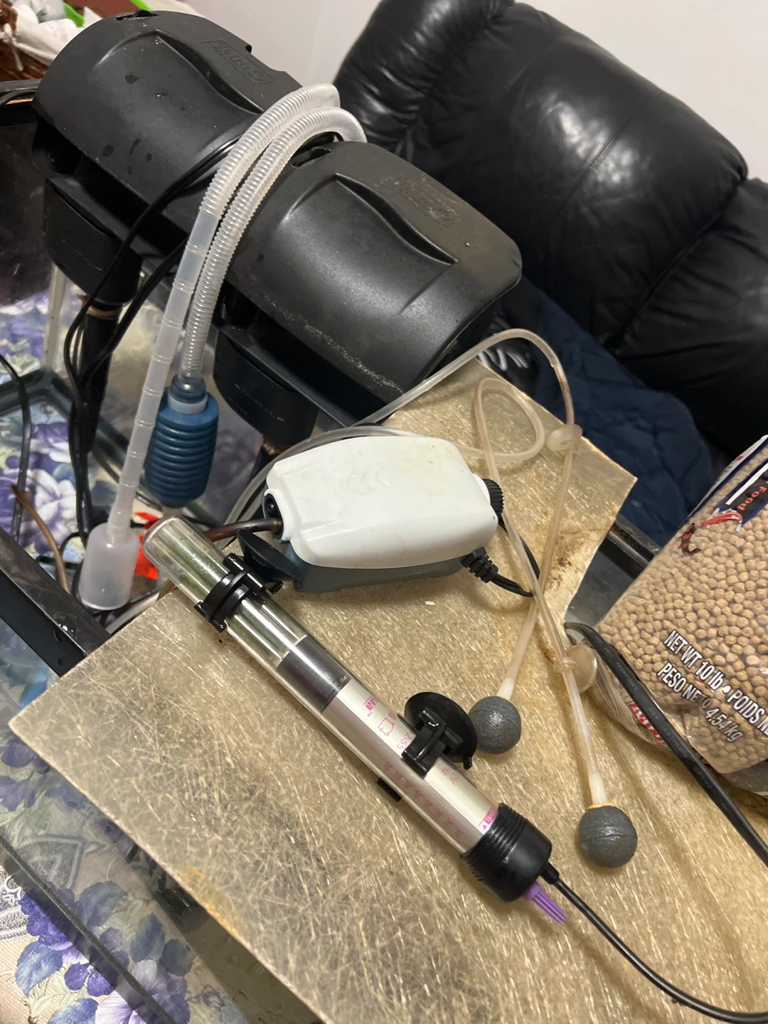 Aquarium Filter, Heater, Air Pump & Fish Food Bundle