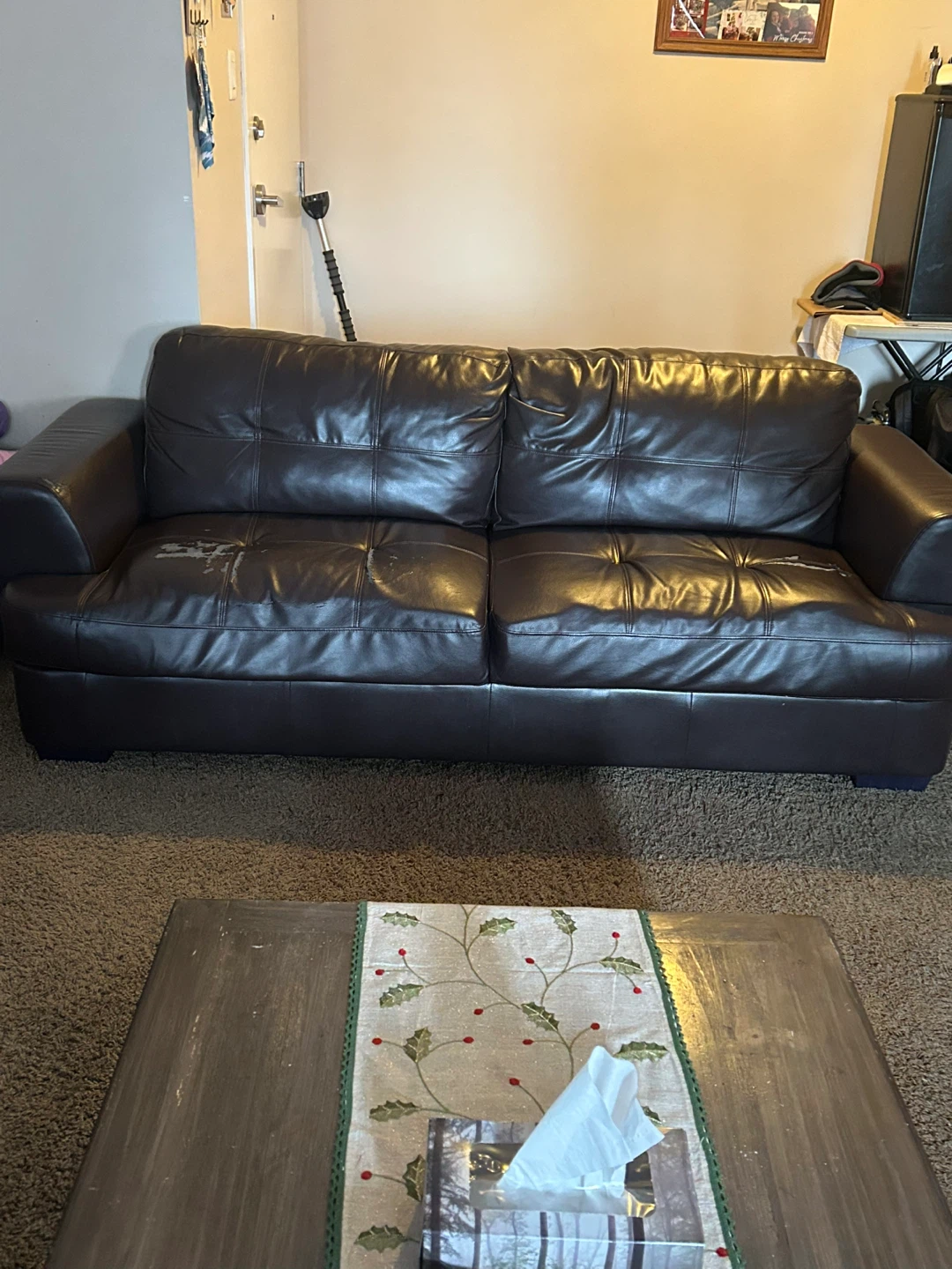 Brown Faux Leather Sofa - photo 3