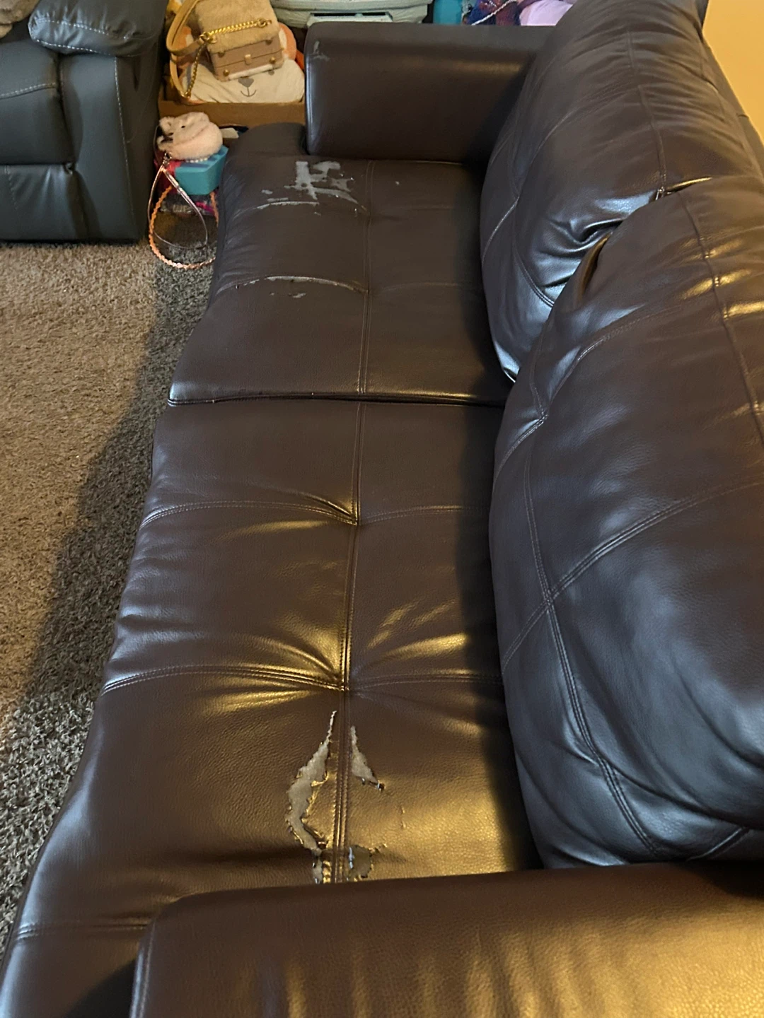 Brown Faux Leather Sofa - photo 2