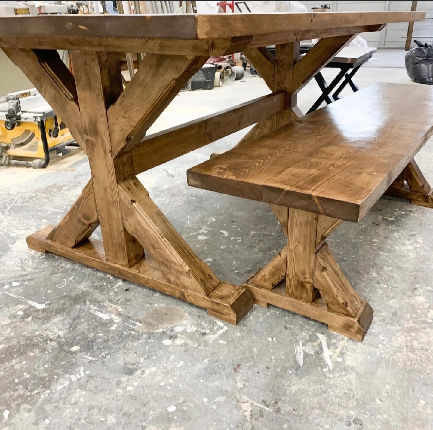 Rustic Wooden Farmhouse Dining Table and Bench Set