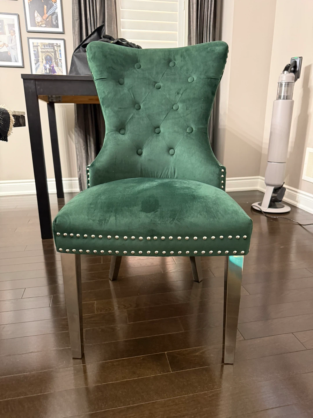 Set of 4 Grey Velvet Dining Chairs  & 2 green accent chairs - photo 5