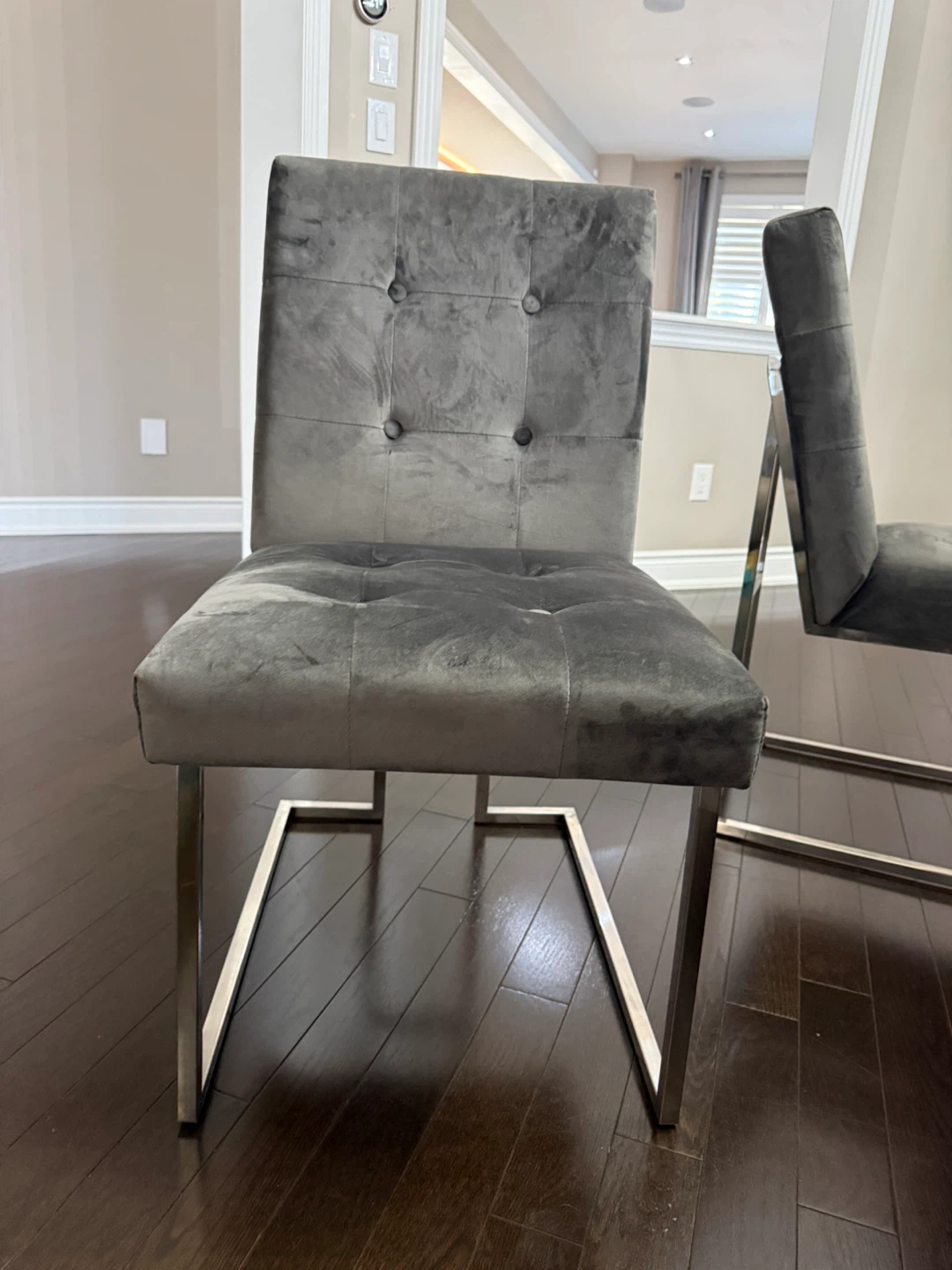 Set of 4 Grey Velvet Dining Chairs  & 2 green accent chairs - photo 2