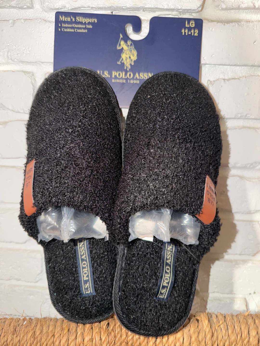 NEW U.S. Polo Assn. Men's Slippers - Black, Size LG (11-12)