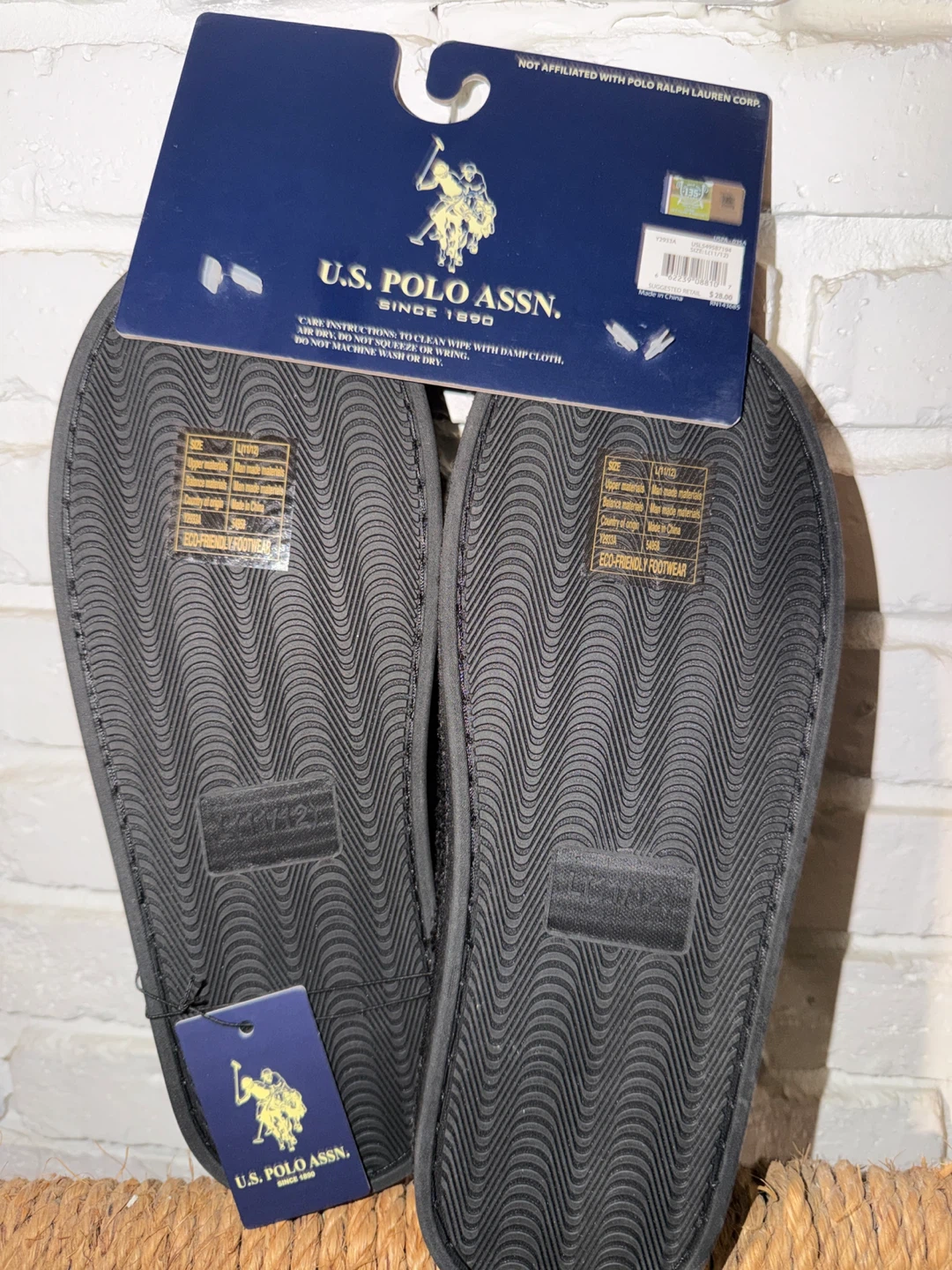 NEW U.S. Polo Assn. Men's Slippers - Black, Size LG (11-12) - photo 2