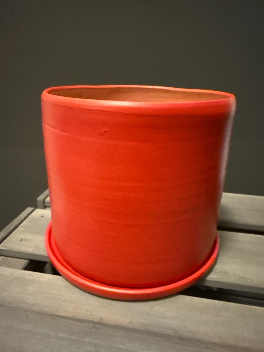 Red Ceramic Planter Pot with Saucer