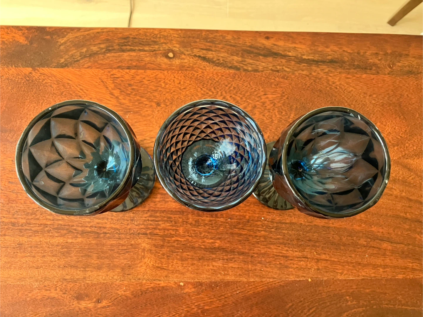 3 Blue Vintage Glass Goblets - photo 3