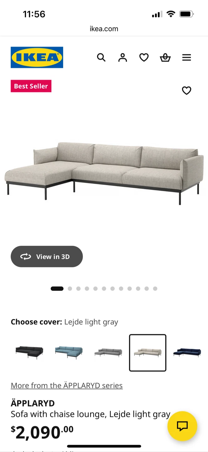 IKEA ÄPPLARYD Sofa with Chaise Lounge - Light Gray - photo 5