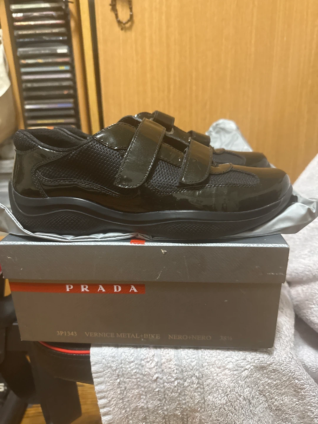 Prada Black Patent Leather Velcro Sneakers - Size 38.5 - photo 3