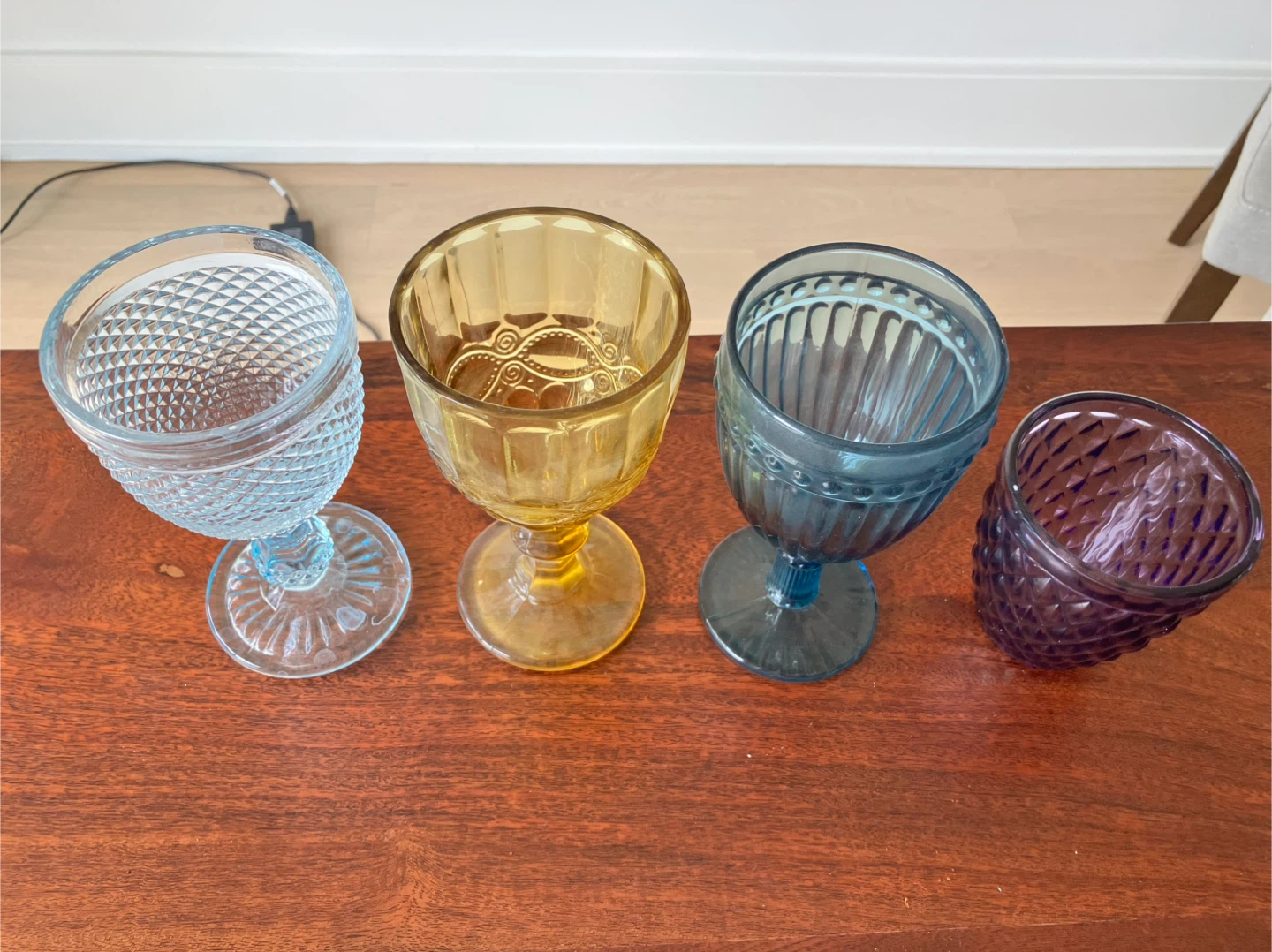 Set of 4 Coloured Glass Goblets and Tumbler - photo 3