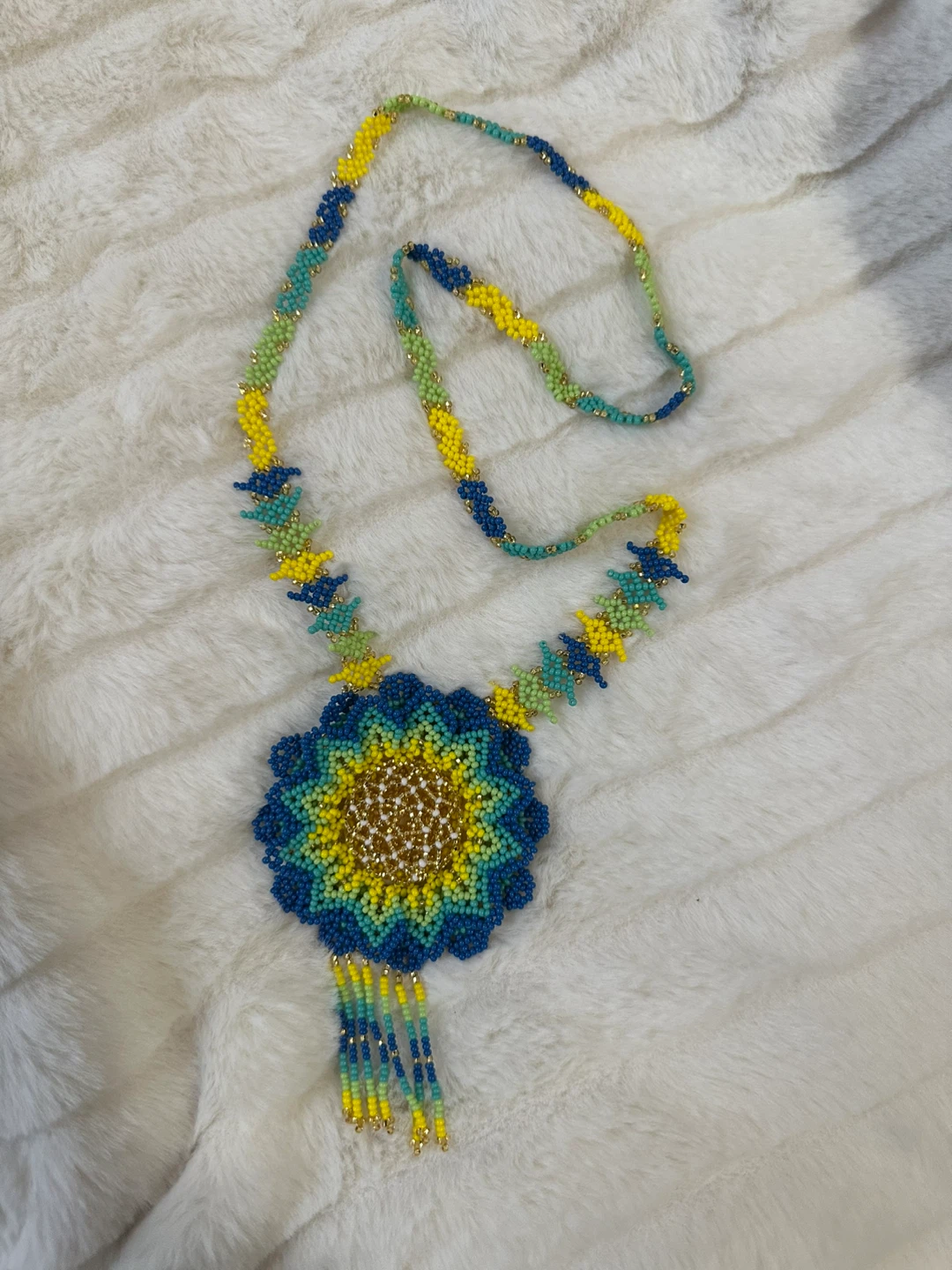 Summer Handmade Beaded Necklace with Flower Pendant