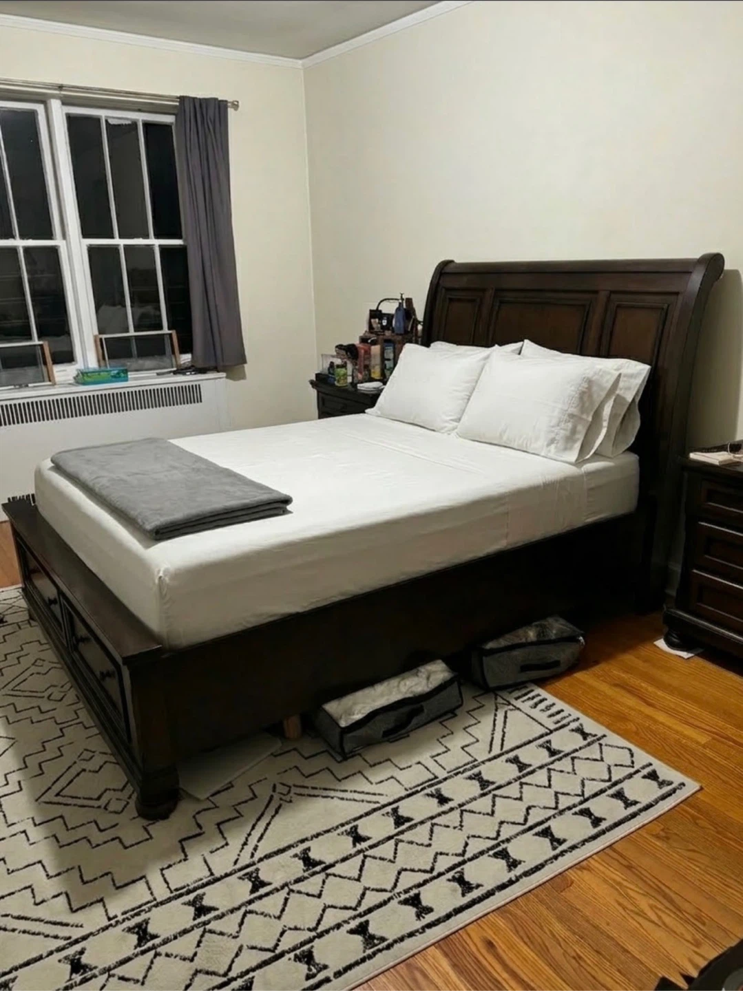 Brown Cherry Queen Sleigh Platform Storage Bed Frame