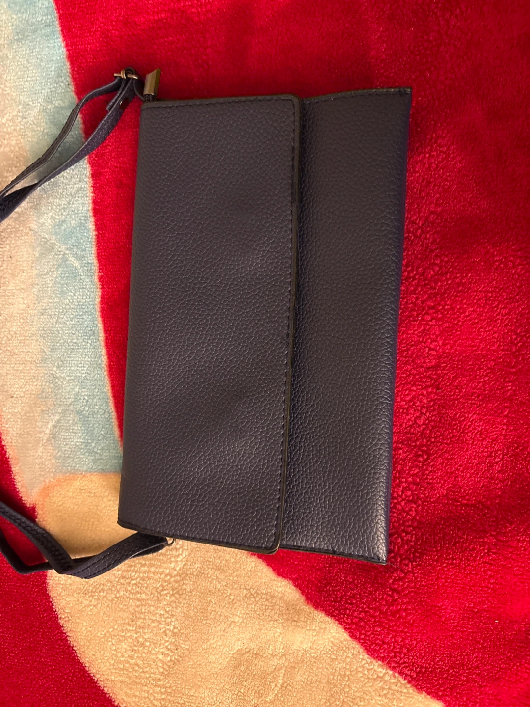 Blue Faux Leather Clutch Wallet with Strap