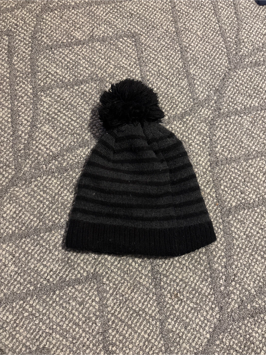 Kids Striped Knit Beanie with Pom Pom