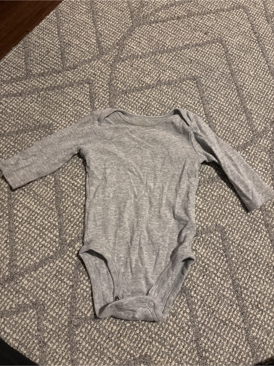 Grey Long-Sleeve Baby Bodysuit 0-3M