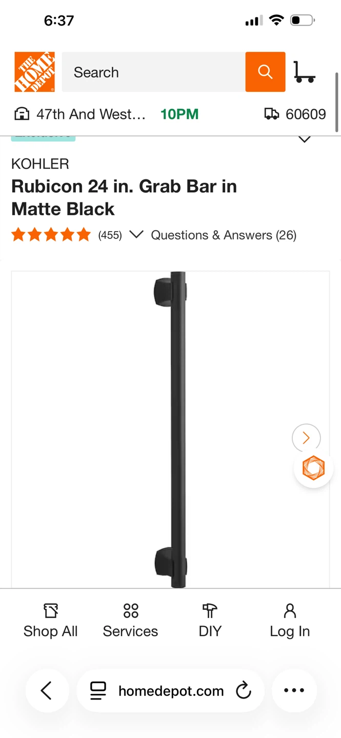 Kohler Rubicon 24 in. Grab Bar in Matte Black