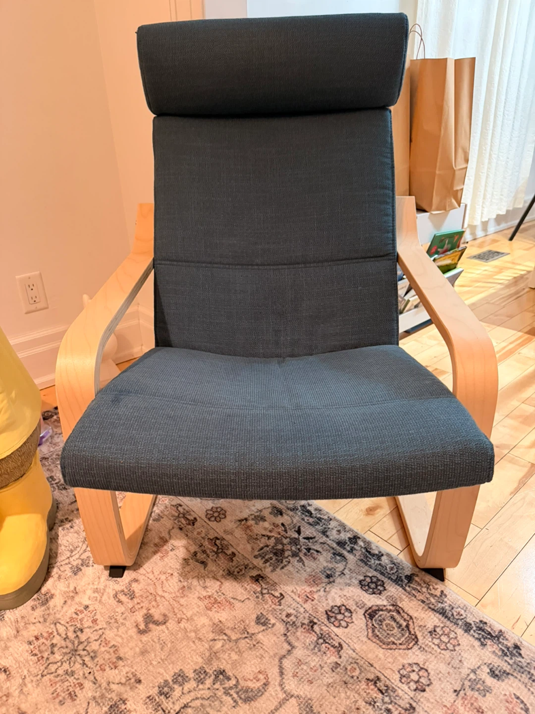 IKEA Poäng Chair - Dark Blue Fabric & Wood Frame