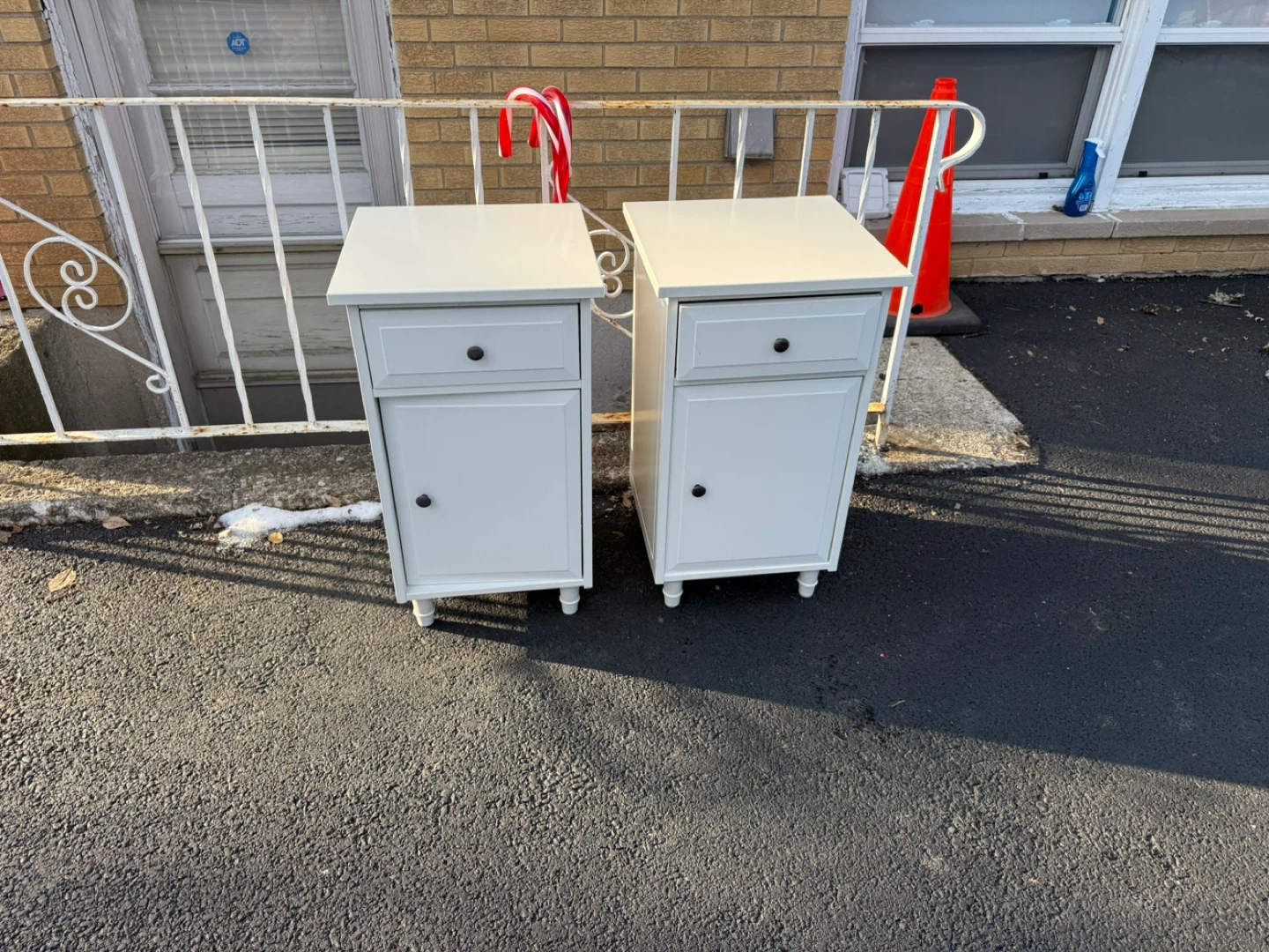 Pair of White Nightstands with Drawer and Cabinet
