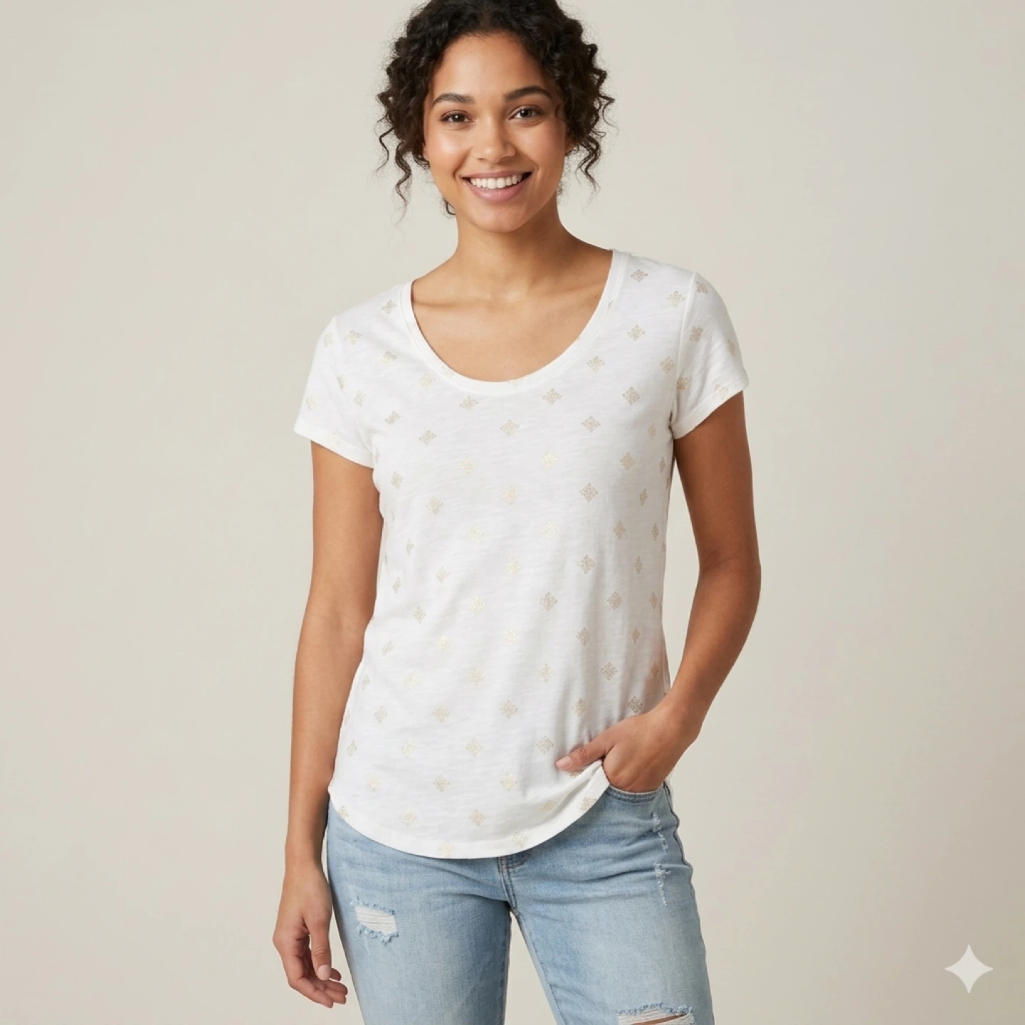Mystyle White Gold Medallion Print Relaxed Fit T Shirt Size M