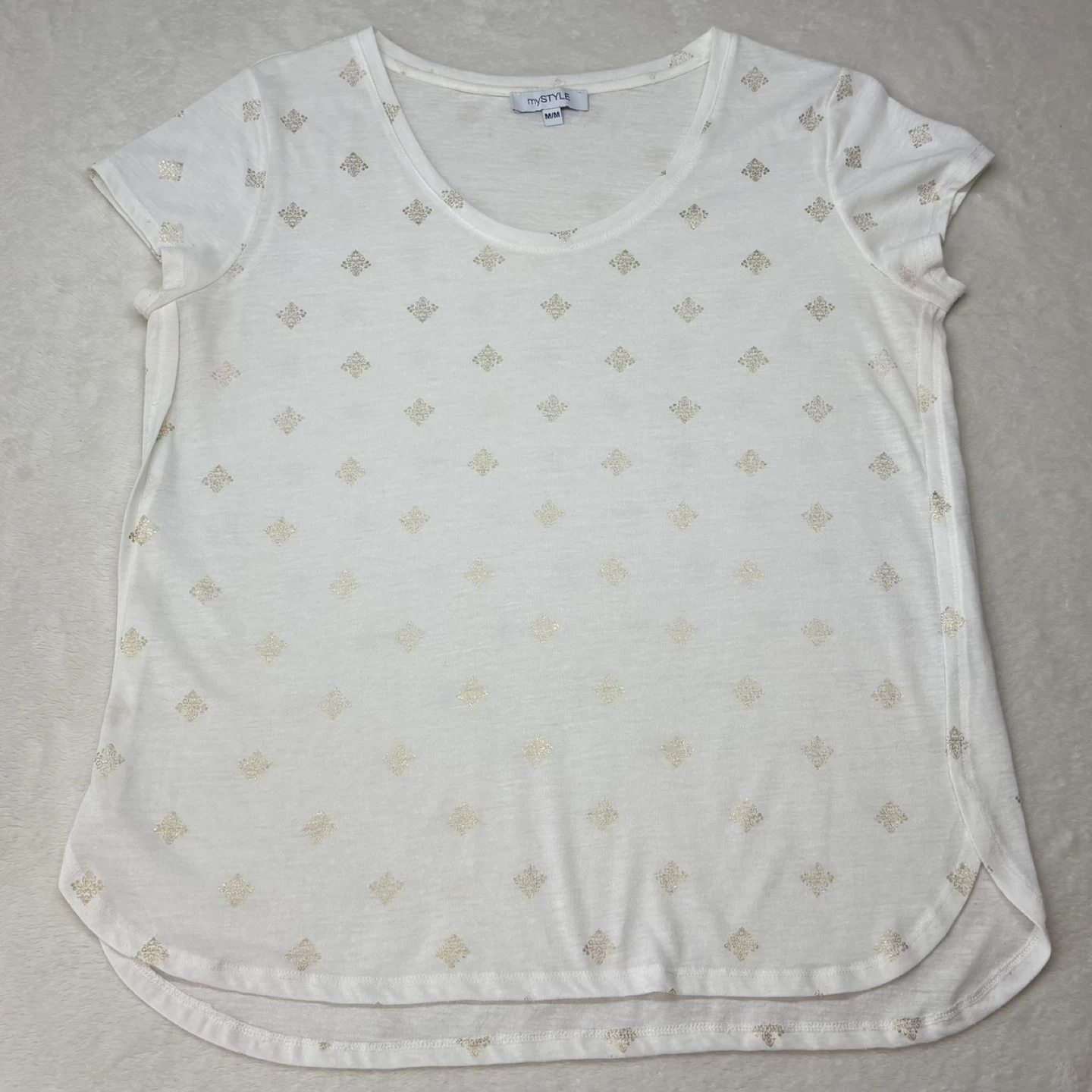 Mystyle White Gold Medallion Print Relaxed Fit T Shirt Size M - photo 2